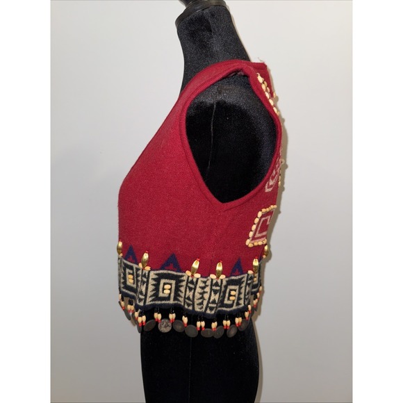 Andrea Jovine Wool Beaded Sweater Top Shirt Vest Small Vintage Red - Picture 2 of 12
